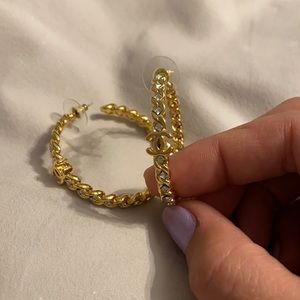Chanel Gold Hoop Earrings - Chain with Crystal!